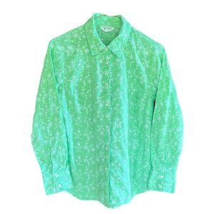 Candace Cameron Bure Green Cotton Eyelet Flowers Button Down Shirt Sz XXSP